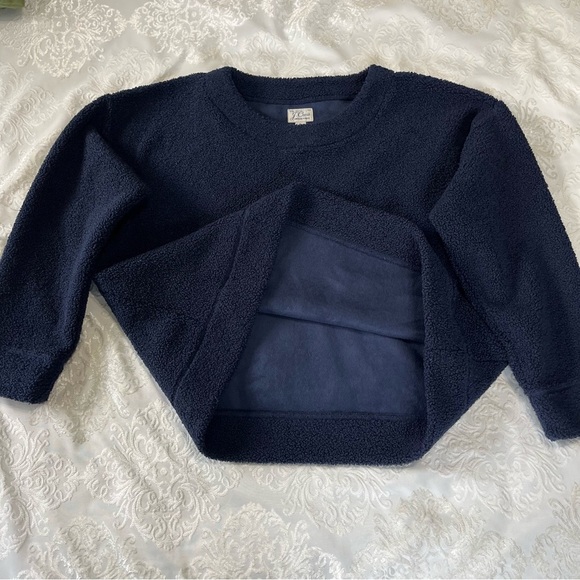 J.Crew Vintage Fleece Teddy Cropped Sherpa Pullover Sweatshirt Navy Blue Size L - Picture 8 of 9